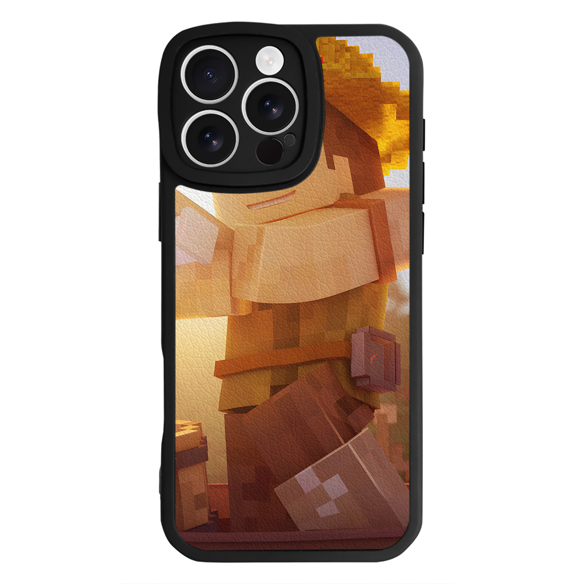 （画像用） マインクラフト ブロックの世界 Minecraft MC Block world 【iPhone 16シリーズ対応】シリコンスマホケース（レザー調） 材質：シリコン